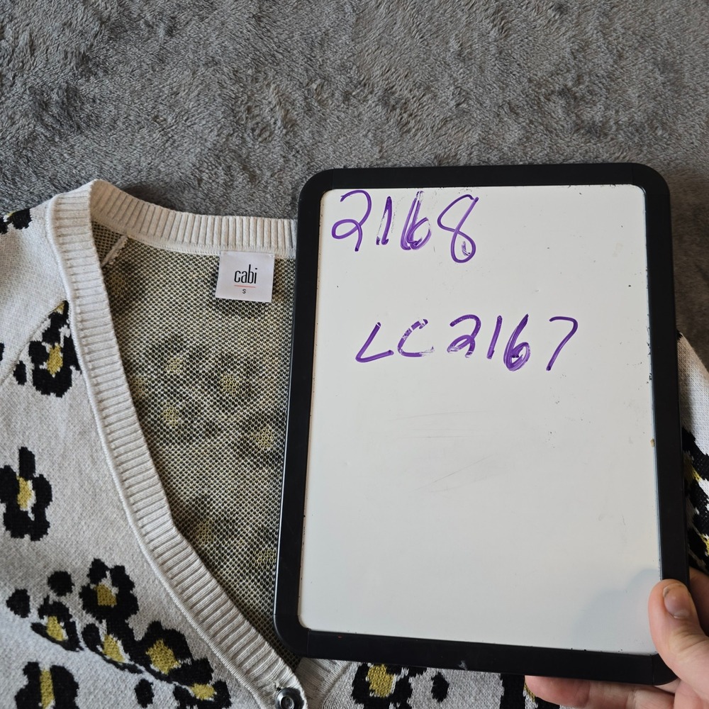 Cabi 5277‎ Leopard Floral Knit Cardigan Sweater Button Front Beige Yellow S - Picture 15 of 15